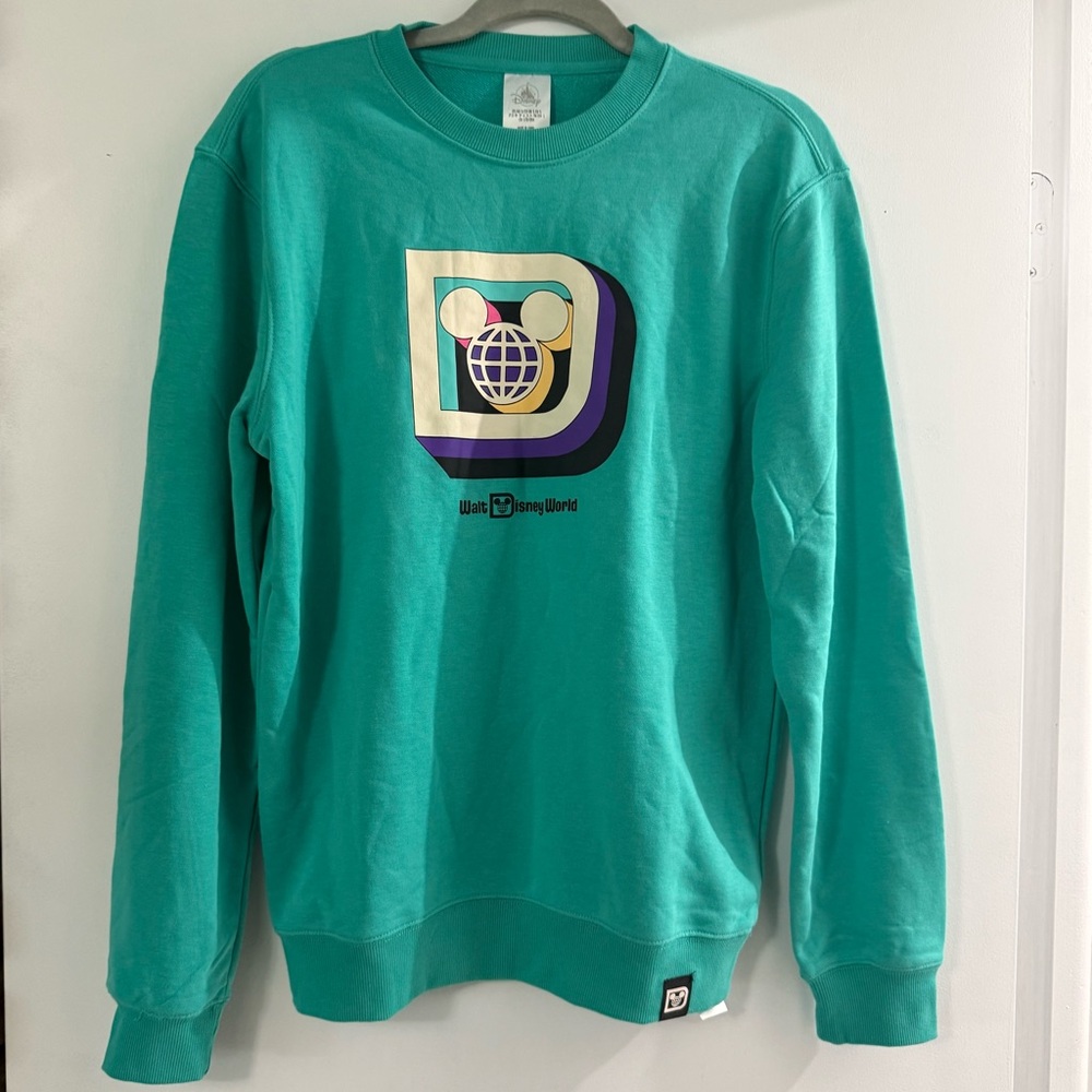Disney Retro D Turquoise Crewneck Sweatshirt Parks Merch NWT Size Small - Picture 2 of 7